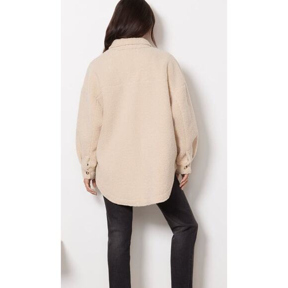 Good American NEW Size Large XL Button Front Sand Color Sherpa Jacket Shacket - Picture 5 of 9